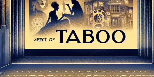 A vintage cinema scene with diverse viewers captivated by a film exploring taboo themes and emotional complexities.