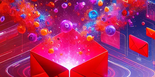 A vibrant digital scene featuring floating red envelopes bursting with colorful patterns, symbolizing interactive adult themes in a modern environment.
